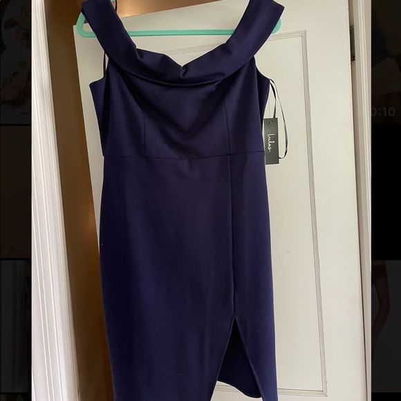 Lulus NAVY off the shoulder bodycon dress NEW - Picture 4 of 5